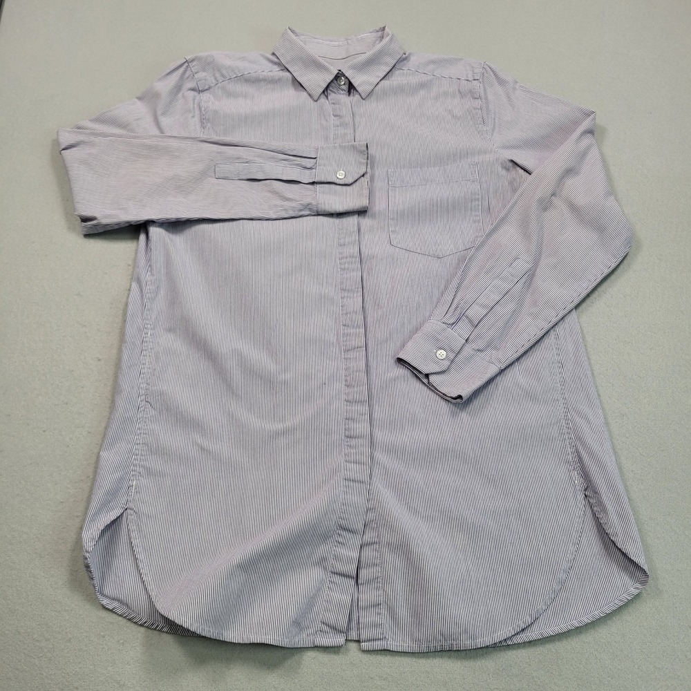 Ann‎ Taylor Womens Long Sleeve Striped Button Down Shirt Purple White Medium